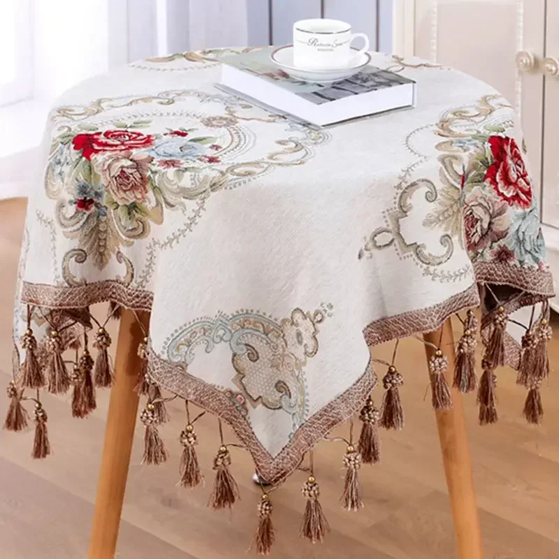 European Round Tablecloth High Grade Upscale Jacquard Tablecloth Rectangular Tassel Coffee Table Cloth Bedside Table Cover Cloth
