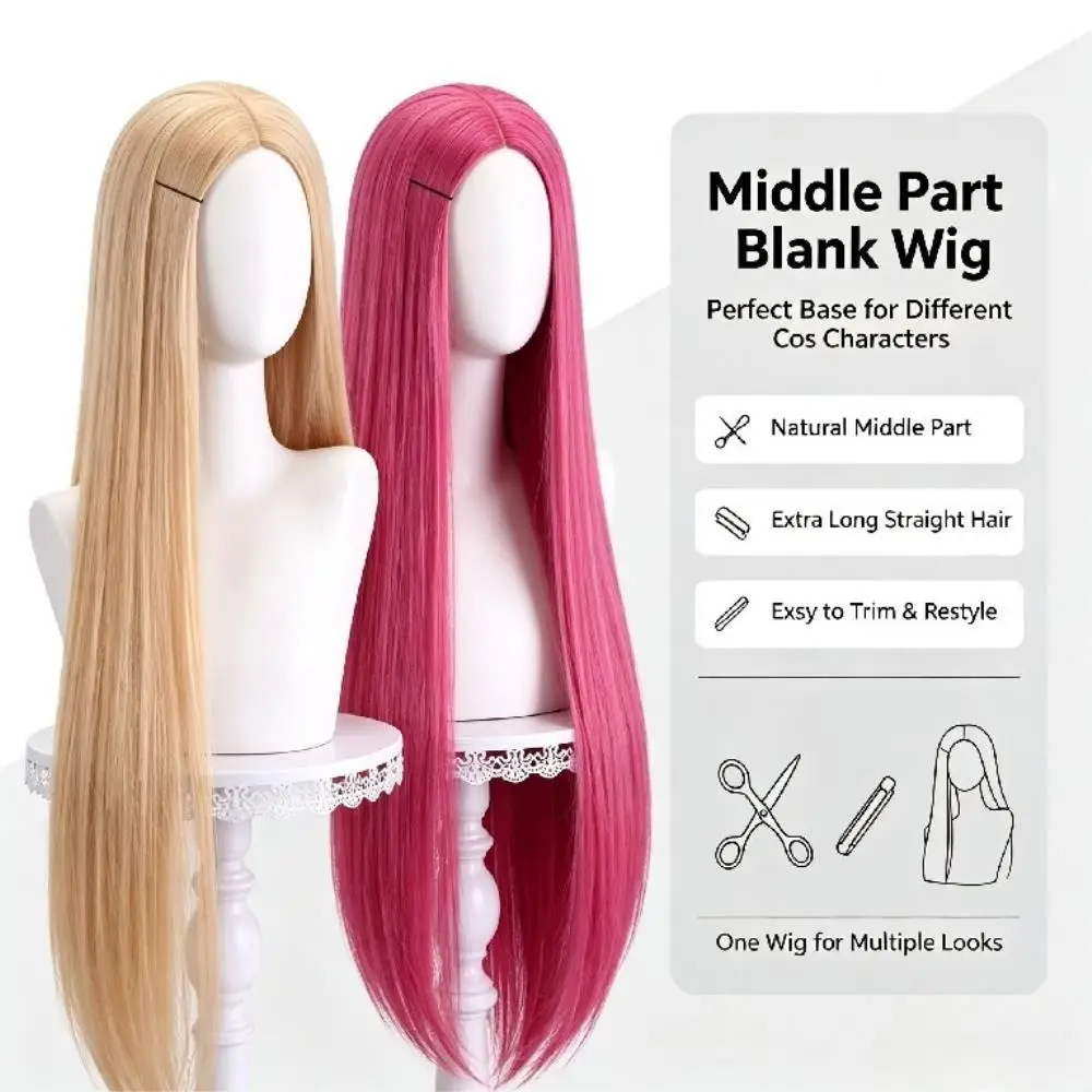 39Inch Long Straight Cosplay Wig Centre Parting Split Yellow Pink Heat Resistant Synthetic Hair Wigs Women Halloween Christmas