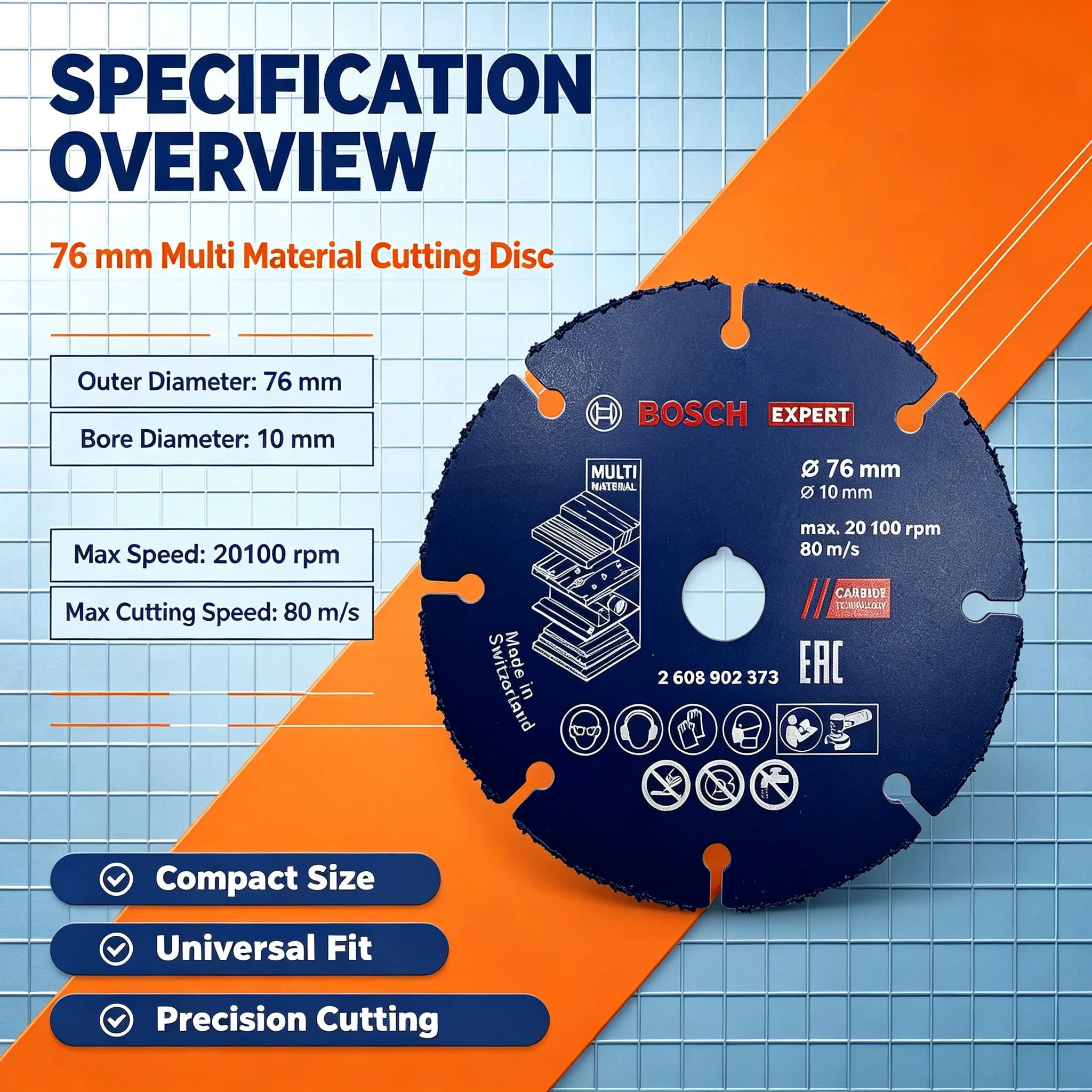 BOSCH 2608902373 Carbide Durable Multi Wheel Cutting Disc 76*10mm Sharp Cutting Blade Part Power Tool Accessories