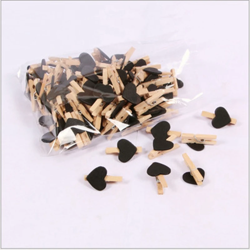 Heart Love Wooden Clothes Pin Mini Clothespin Postcard Clips Home Wedding Decoration Stationery Black