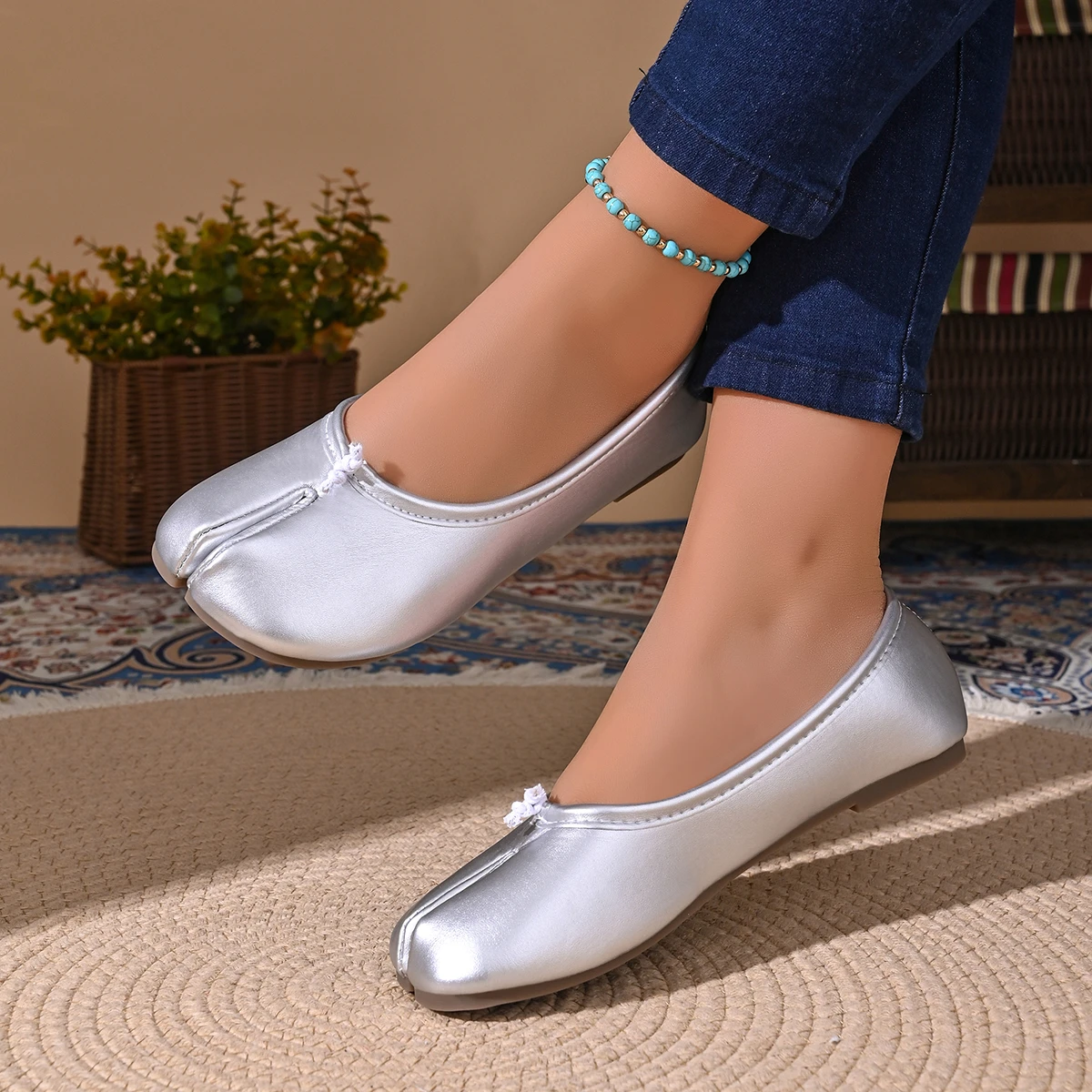 Damen Leder-Zehentrenner-Loafer Flache Bequeme Slip-On Atmungsaktive Freizeitschuhe ​ Größe 35-42 – Detail 14