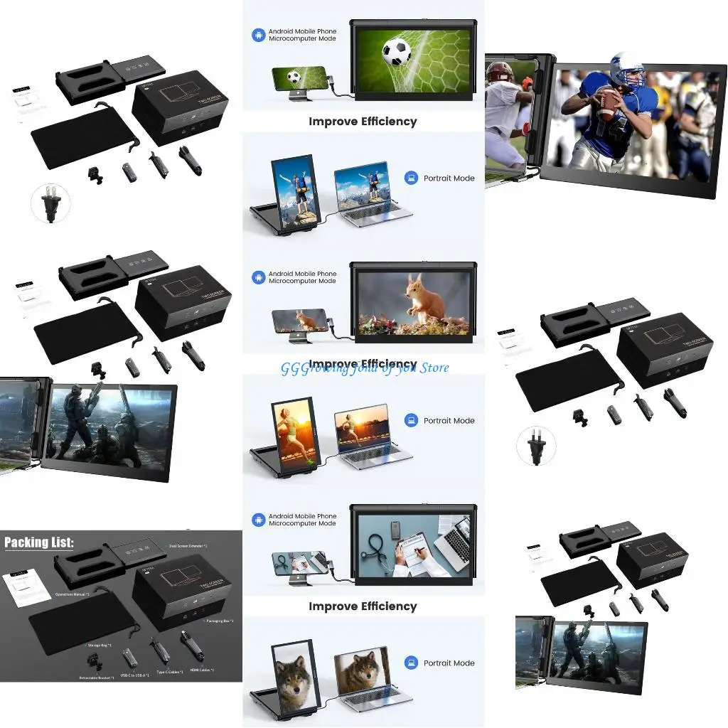 

H9EB Laptop Screen Extender Monitor Extender Mini Port RGB-Color