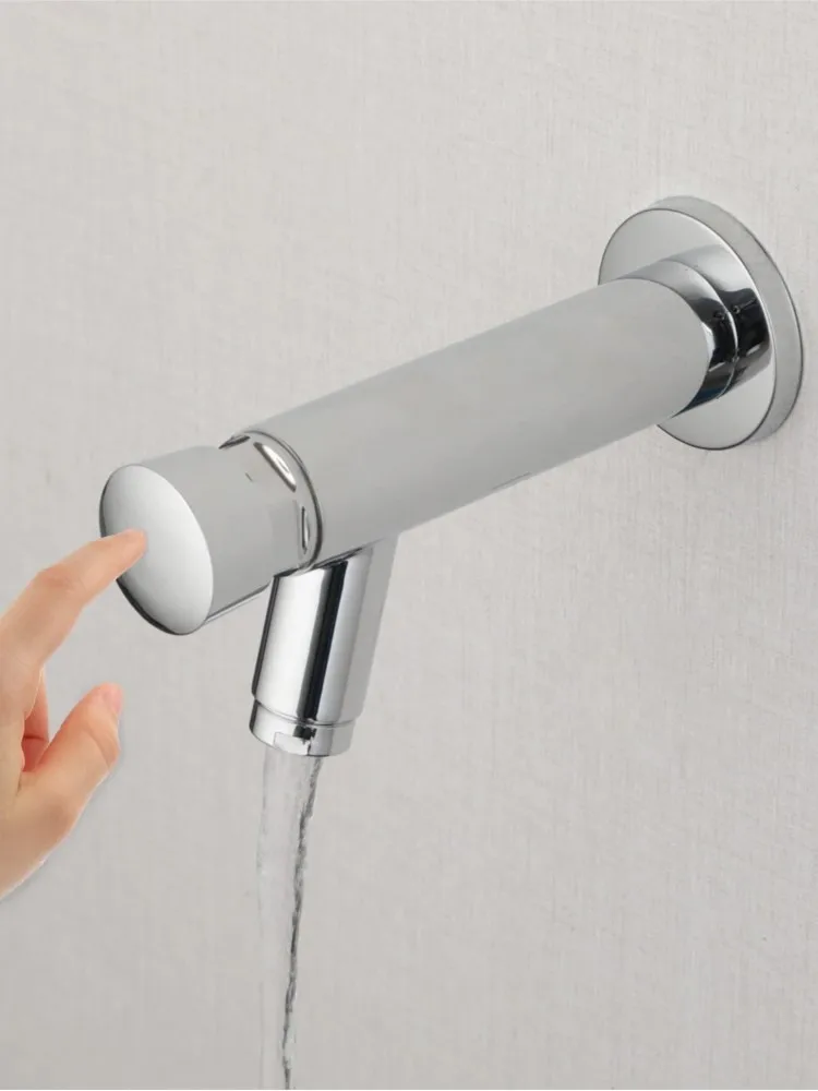 JIENI Waterbesparende Vertraging Kraan Wandmontage Badkamer Chroom Zelfsluitende Enkele Koude Wastafel Kraan Voor Thuis Of Openbare Clace - afbeelding 2