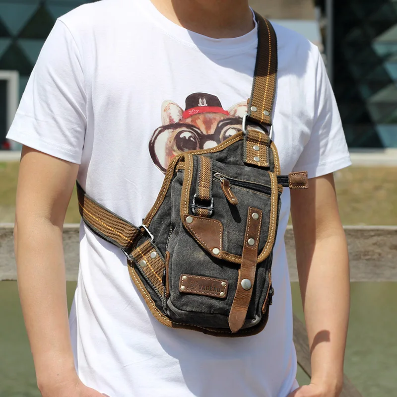 Casual Canvas Crossbody Bag Men's Chest Bag Travel Phone Bag Fashionable Single Shoulder Backpack Leisure Vintage Style Youth