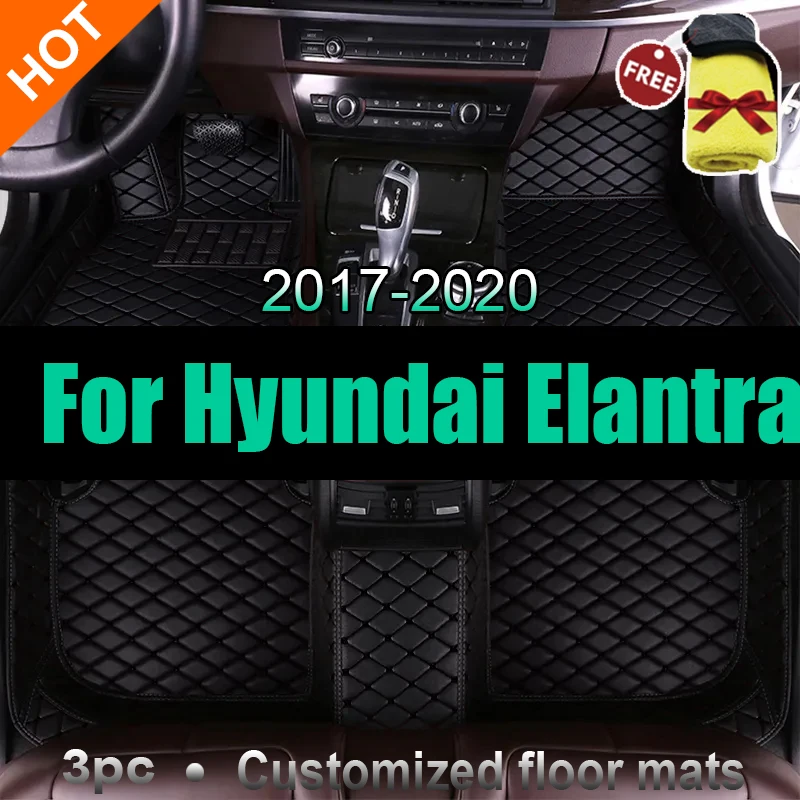 Car Floor Mats For Hyundai Elantra Avante AD MK6 2017~2020 Luxury Leather Mat Auto Carpet Rug Set Interior Parts Car Accessories