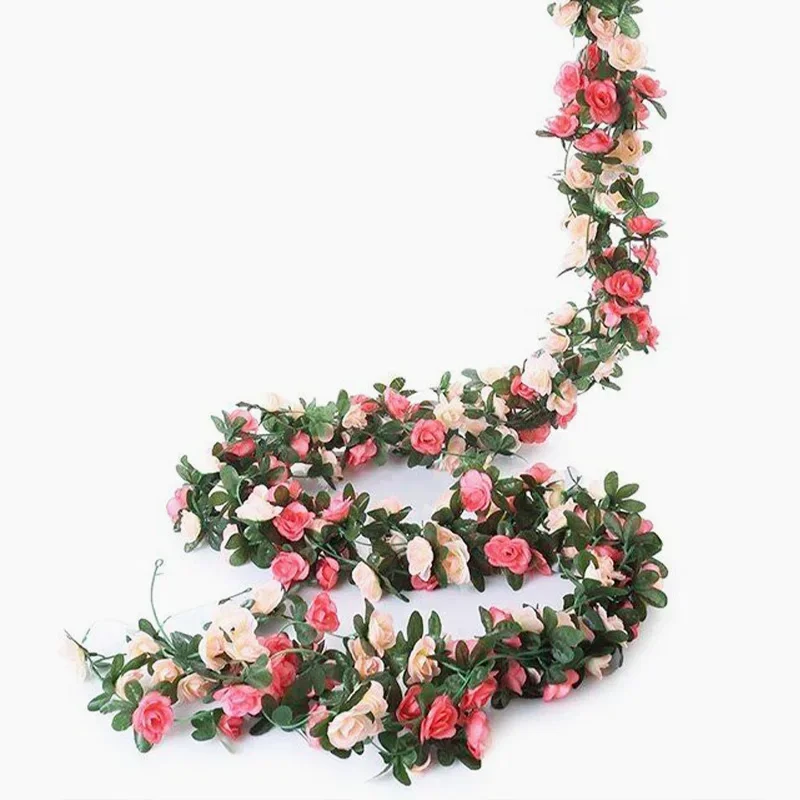 Red Rose Artificial Silk Flower Garland Rose Flowers Wedding Decor Fake Room Decoration Autumn Fake Vine Plant Rattan