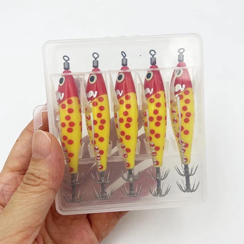 ShareShark 5 Stück/Box 8CM/5.3G Garnelenköder mit Tintenfisch-Jighaken, Drehgelenk, Leuchtend, Realistisch, Bionischer Kunstköder – Detail 10