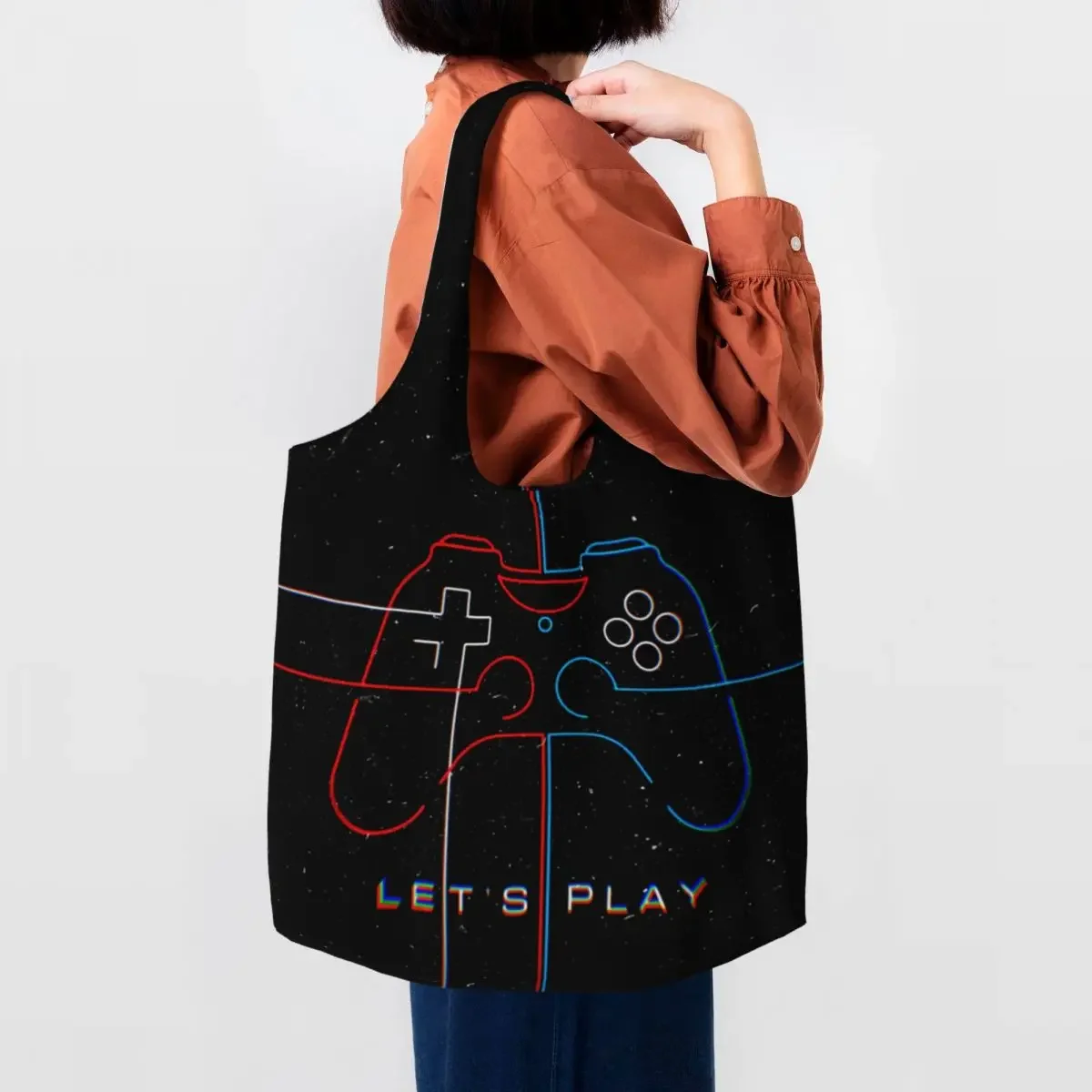 

Custom Gamer Gaming Controller Shopping Bag Women Canvas Shoulder Tote Bag Washable Video Game Lover Gift Grocery Shopper Bags