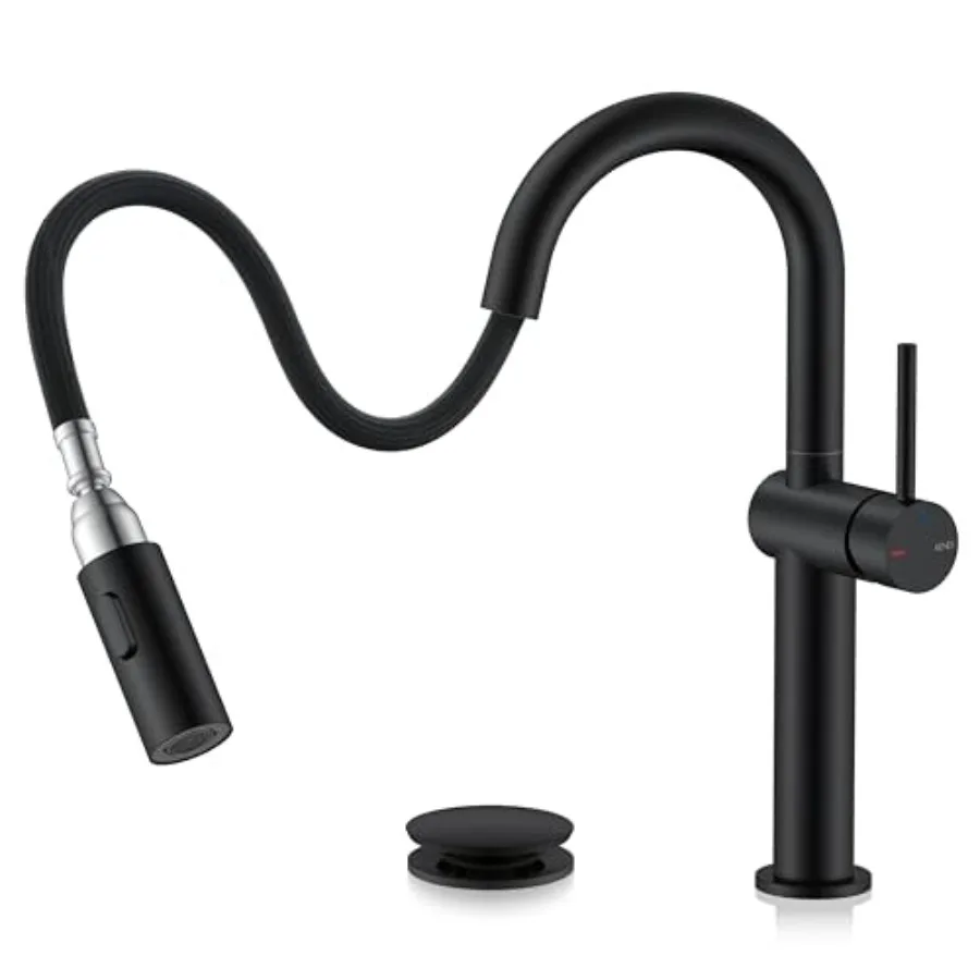 

Bathroom Faucet with Pull Out Sprayer, Pull Down Vessel Sink Faucet 1 Hole, Single Handle High Vanity Faucet with Pop Up Drain