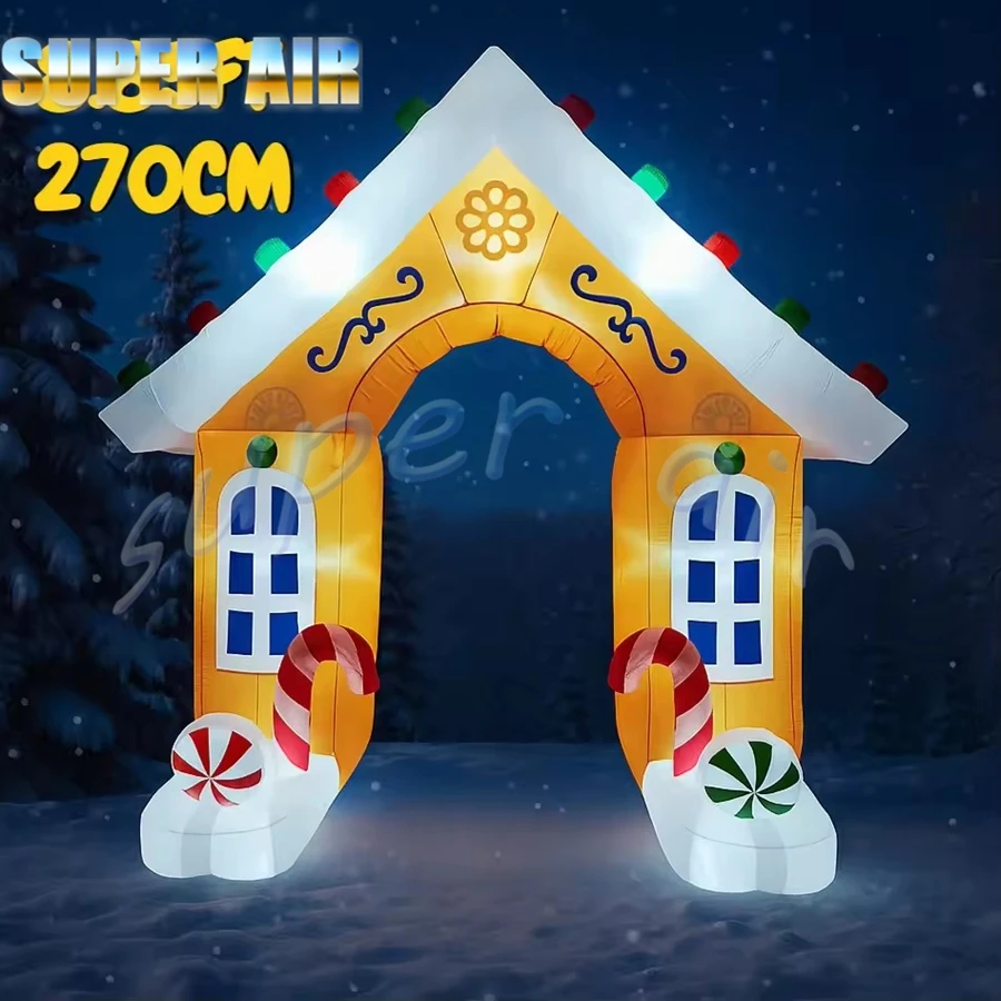 중국산 특별 디자인 풍선 장난감 진저브레드 하우스 아치 크리스마스 마당 장식 조명 크리스마스 용품 가정용