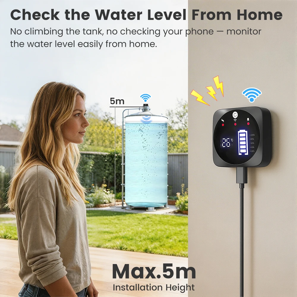 เซ็นเซอร์วัดระดับของเหลวอัลตรา - Smart Home Tuya Ultrasonic Water Tank Level Monitor System บทวิจารณ์และราคา