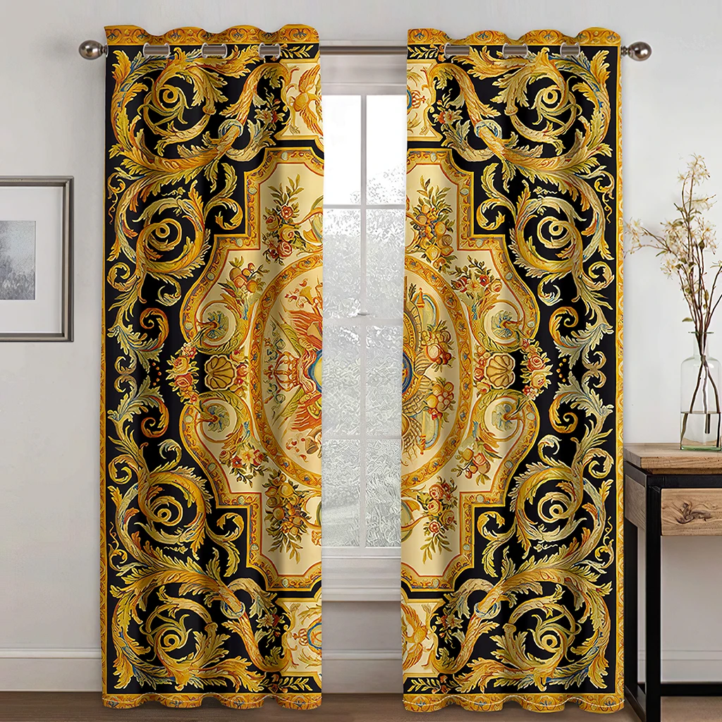 Ancient Egyptian Pharaohs Retro Baroque Grommet Top 2 Pieces Thin Shading Drapes Window Curtain For Living Room Bedroom Decor