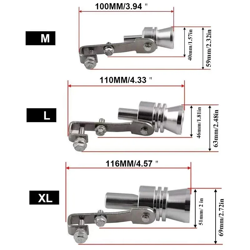 Motorbike Car Exhaust Fake Turbo Whistle Pipe Sound Muffler Blow Off Valve Universal Simulator Whistler Aluminum Silver S/M/L/XL