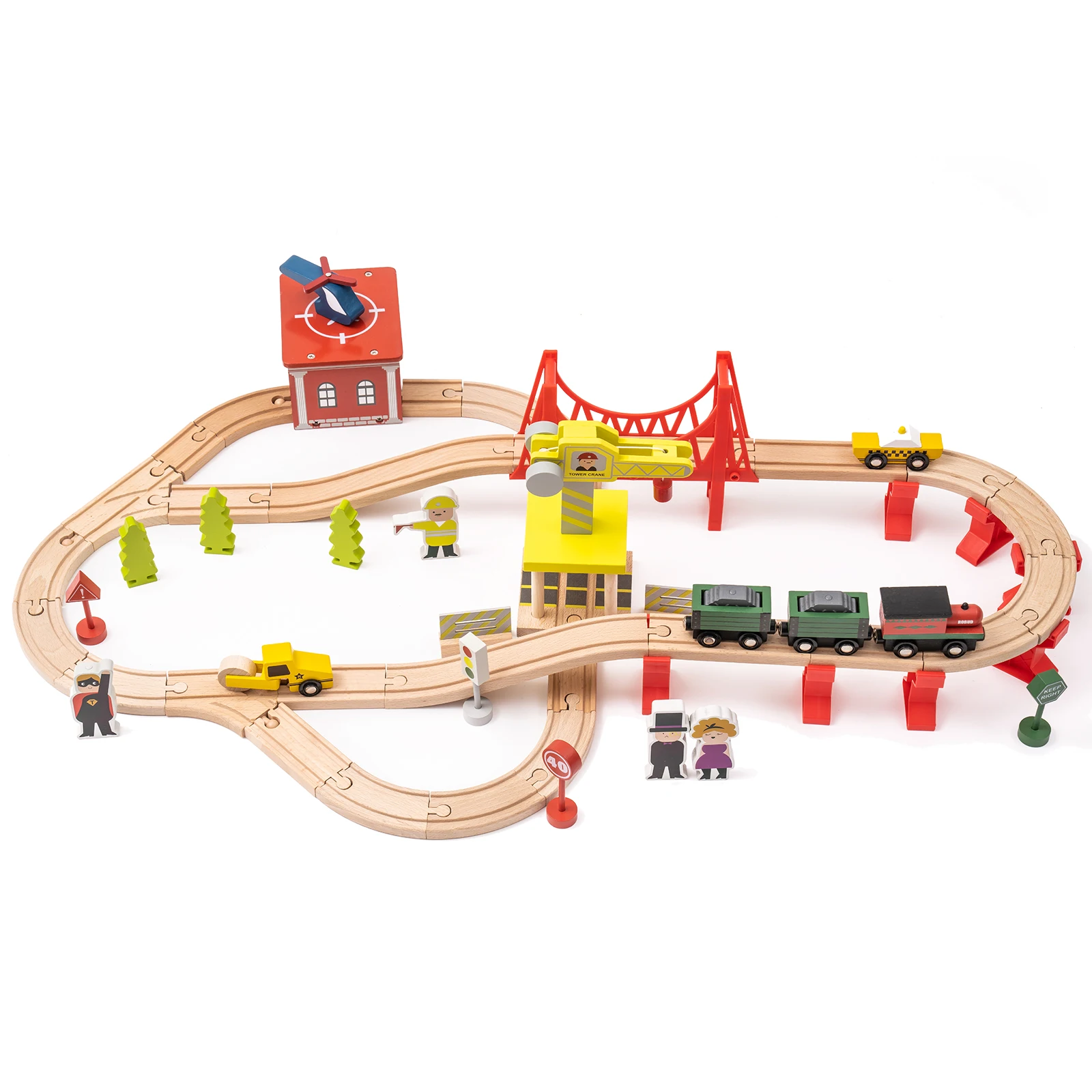 Wooden Train Set Wooden Train Track Set with Magnetic Trains Bridge Ramp Toy Train Set for Kids (5 pcs an order)