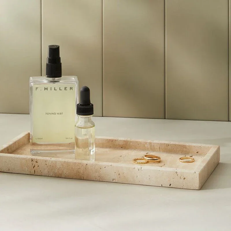Decorative Travertine Tray for Bathroom Vanity Kitchen Table Vintage Tray for Jewelry Cosmetics Perfume Trinket Roon Decoration