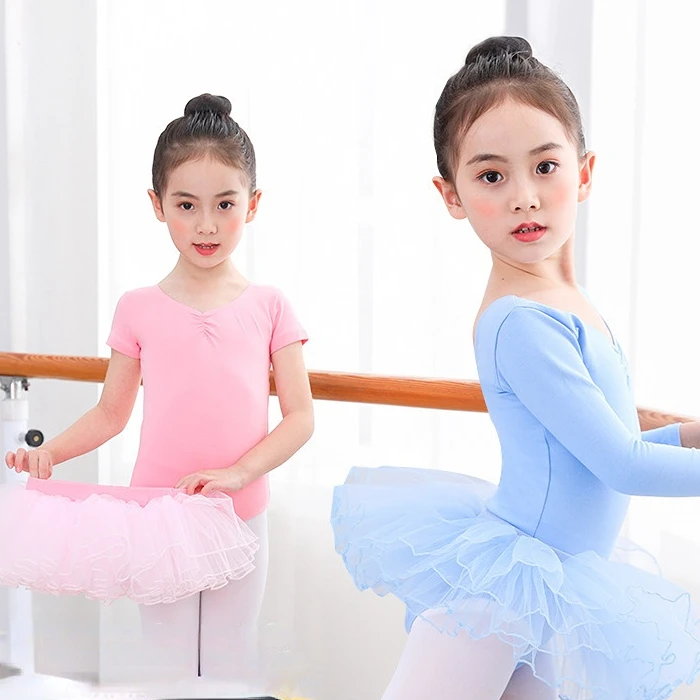 Body per balletto per bambina con gonna TUTU ginnastica Costume da lago dei cigni tute da ballo in cotone a maniche lunghe per bambini gonna in Tulle