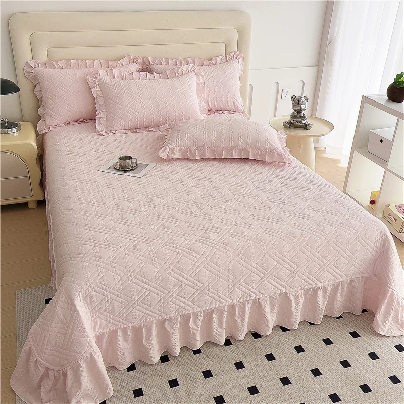 Bonenjoy Bed Cover Plain Bedspread Lace Style Bed Linen 250x250/250x270 Thicken Bedsheets colchas matrimoniales (No Pillowcase)