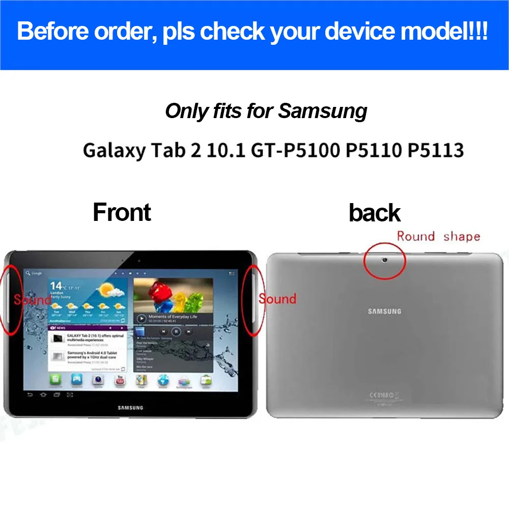 360 Rotating Case for Samsung Galaxy Tab 2 10.1 (GT-P5100 P5110) Tablet, Flip Slim Portable Leather Protective Sleeve
