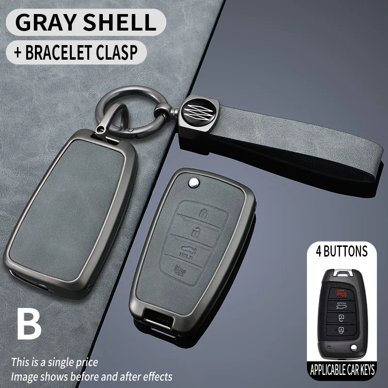 

Zinc Alloy Leather Car Flip Key Case Cover Shell Fob for Hyundai Elantra Solaris Tucson I30 I35 I40 KONA Genesis Santa Fe Azera