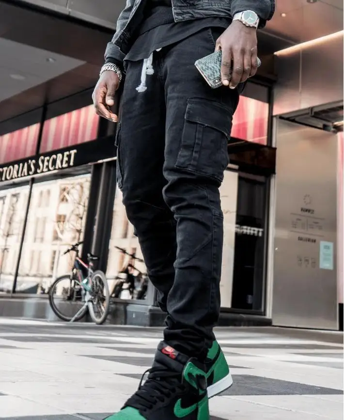 High Elastici Slim Fit Men's Jeans mid Waist Long Trousers Casual Multi ket Zipper Fly Water Waed Denim Pants