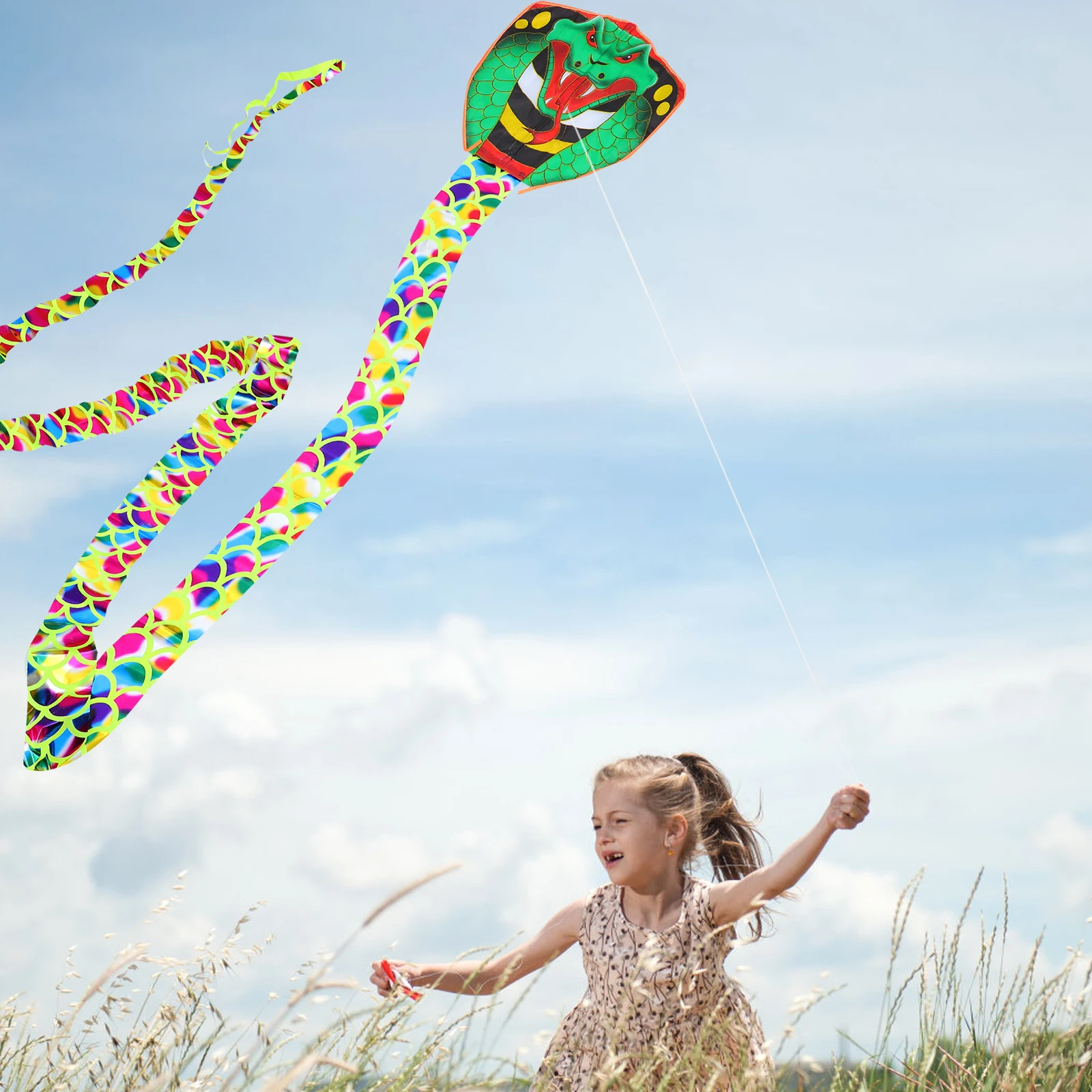 Lange Slangvlieger Creatieve Staart Groen Extra Grote Vliegers voor Kinderen Volwassenen Lichtgewicht Draagbaar Opvouwbaar