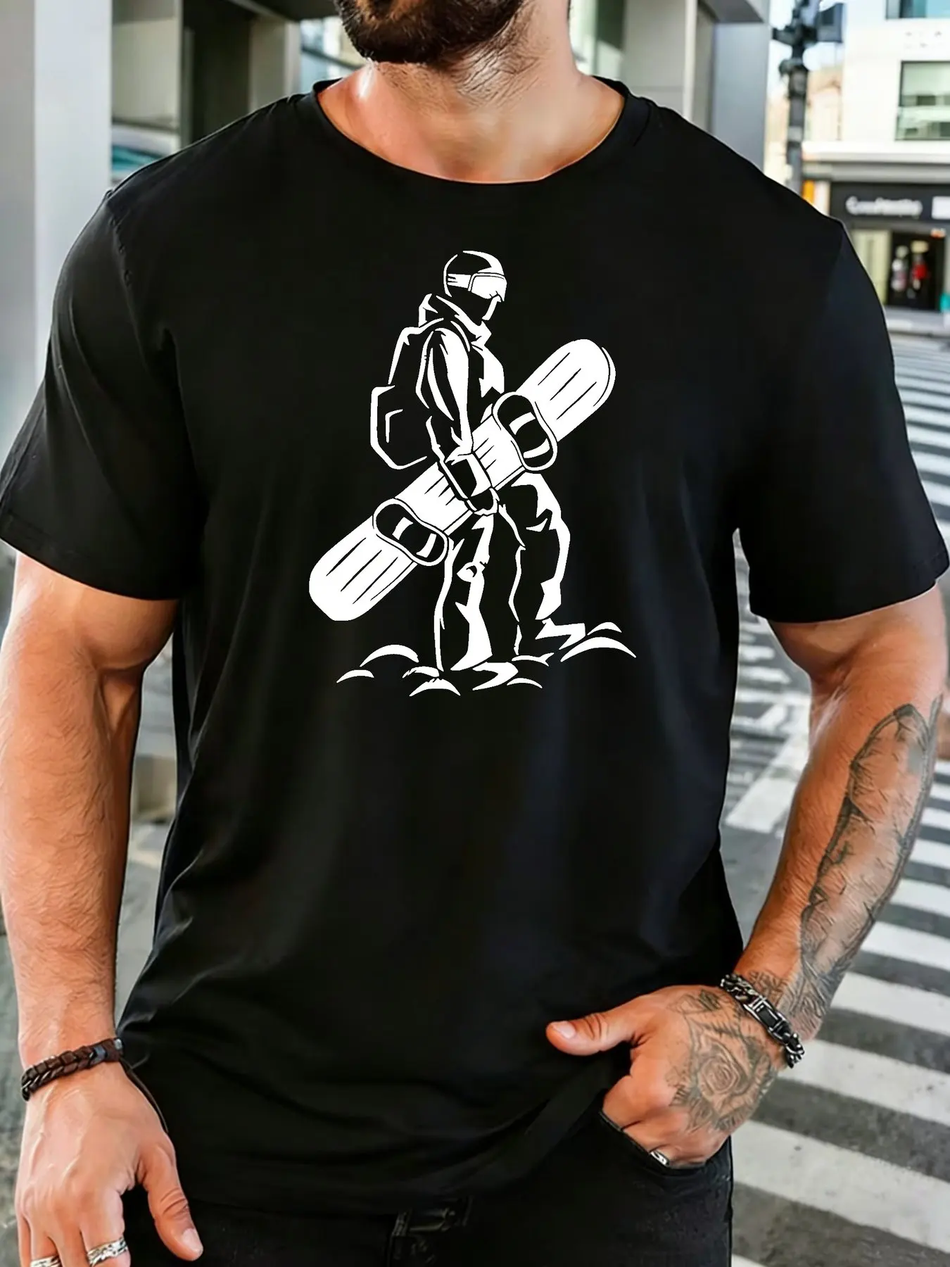 Snowboarder Silhouette Winter Sports Graphic Mens Crew Neck Short Sleeve Cotton T Shirt Ski Outdoor Hobby Male Casual Tee