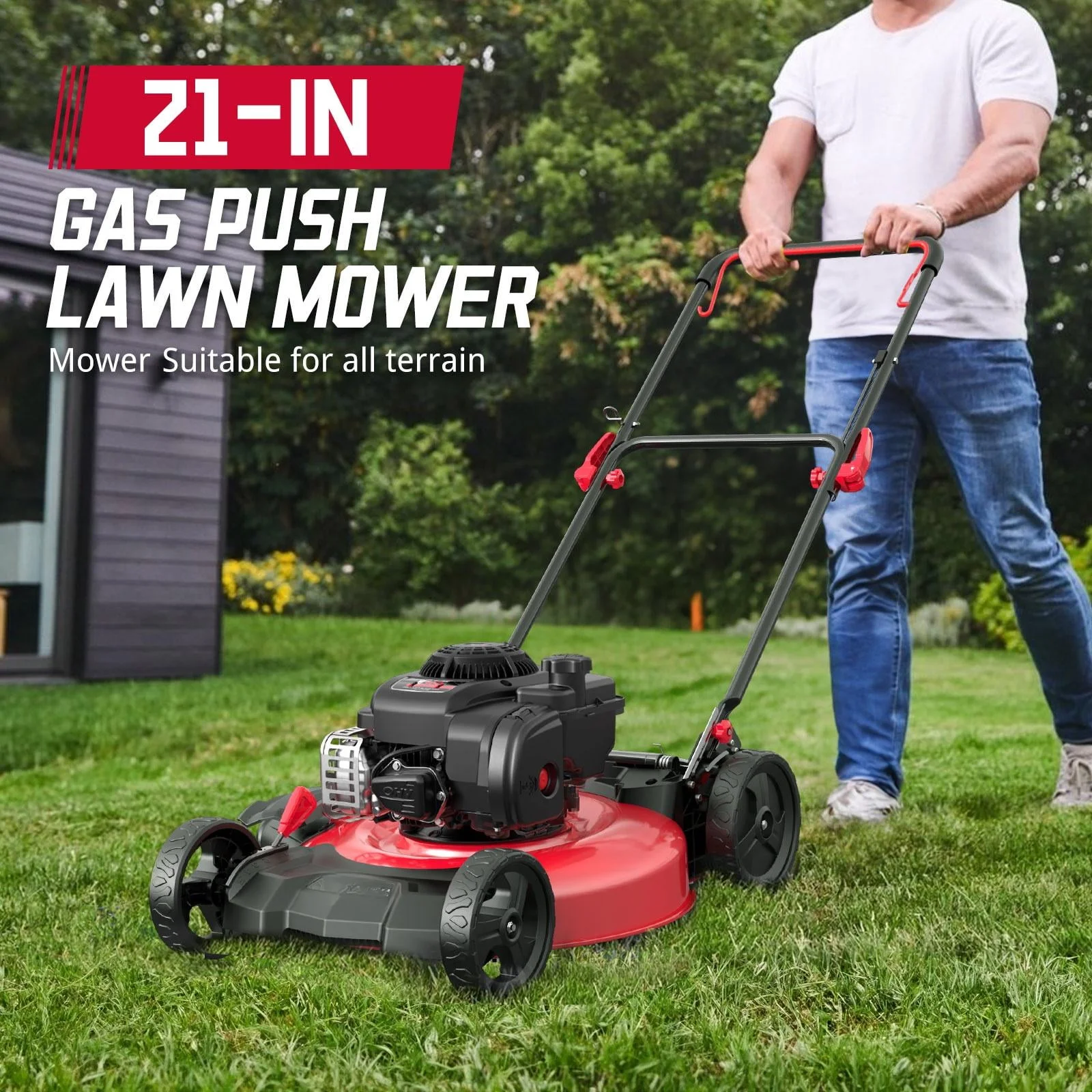 21 in. B&S 125cc 2-in-1 Walk-Behind Gas Lawn Mower Mulching Push Lawn Mower Durable Cutting Deck Powerful Gas Engine