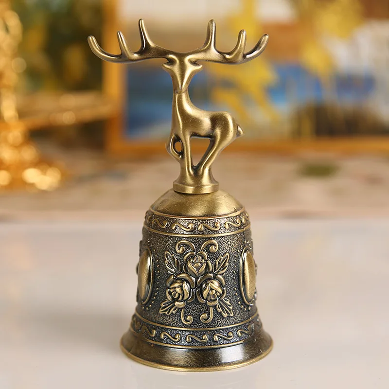 Deer Bell Rose Relief Christmas Tree Hand Bell Bar Restaurant Bar Dining Table Bell Gold Bronze Xmas Festival New Year 2024