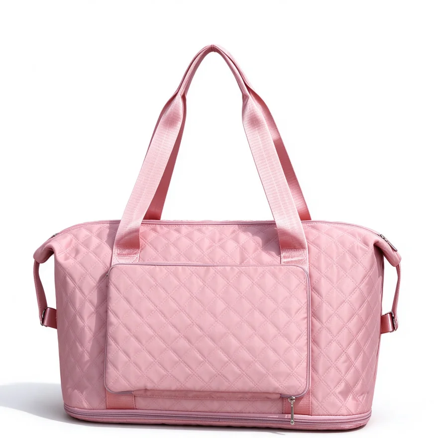 Travel Gym Bag, Embroidered Diamond-Patterned Shoulder Bag, Large-Capacity Foldable Luggage Bag