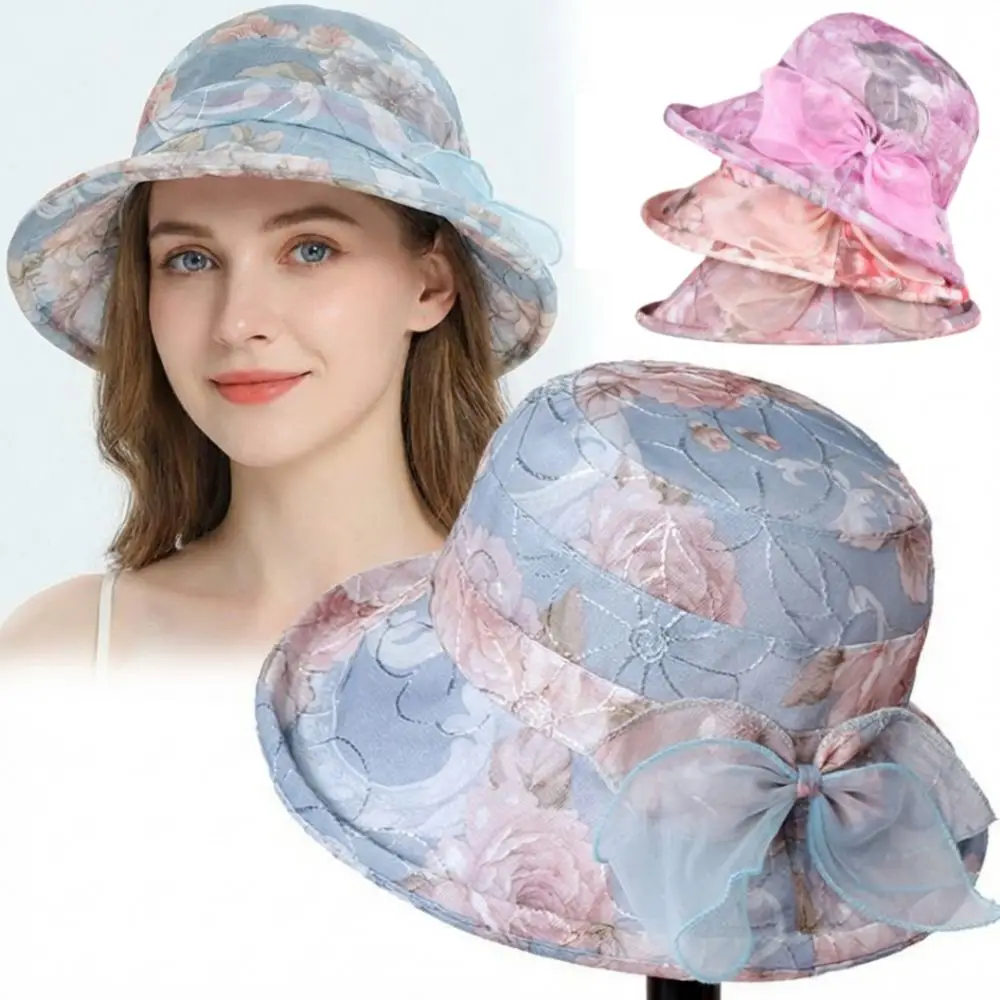 Trendy Bow Design Women's Sun Hat UV Protection Breathable Beach Hat Lightweight Wide Brim Bucket Hat Summer Outdoor