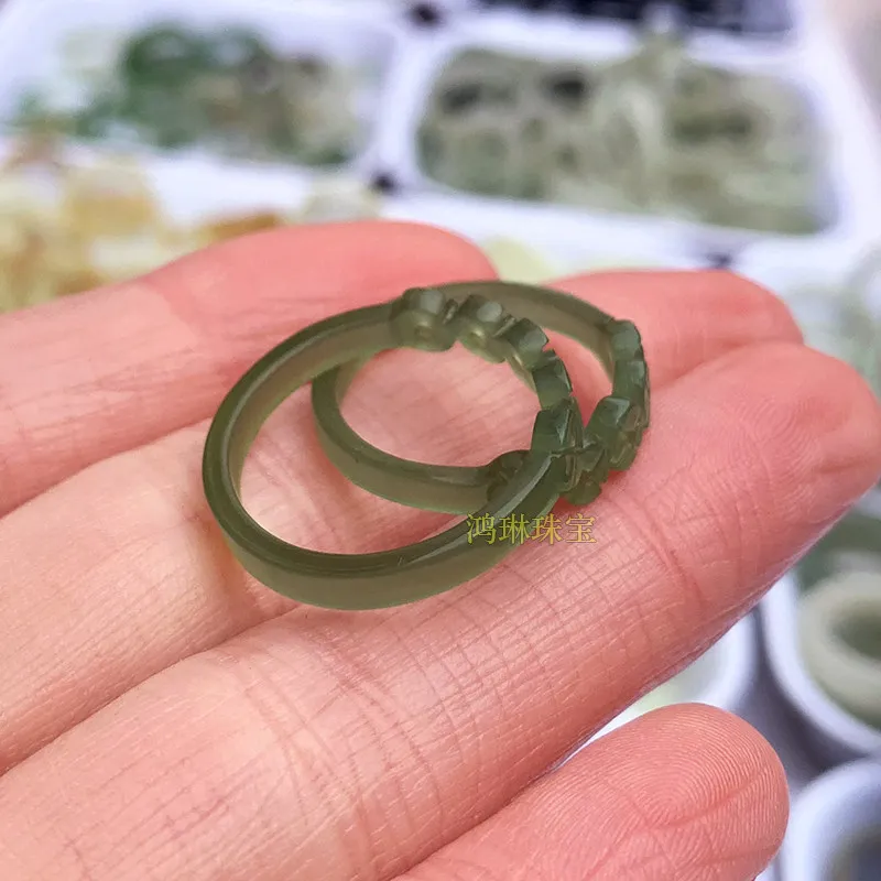 2025 New Hetian Jade Lake Water Green Ring Natural Jade Ring Women's Generation Counting Money Real Tail Ring