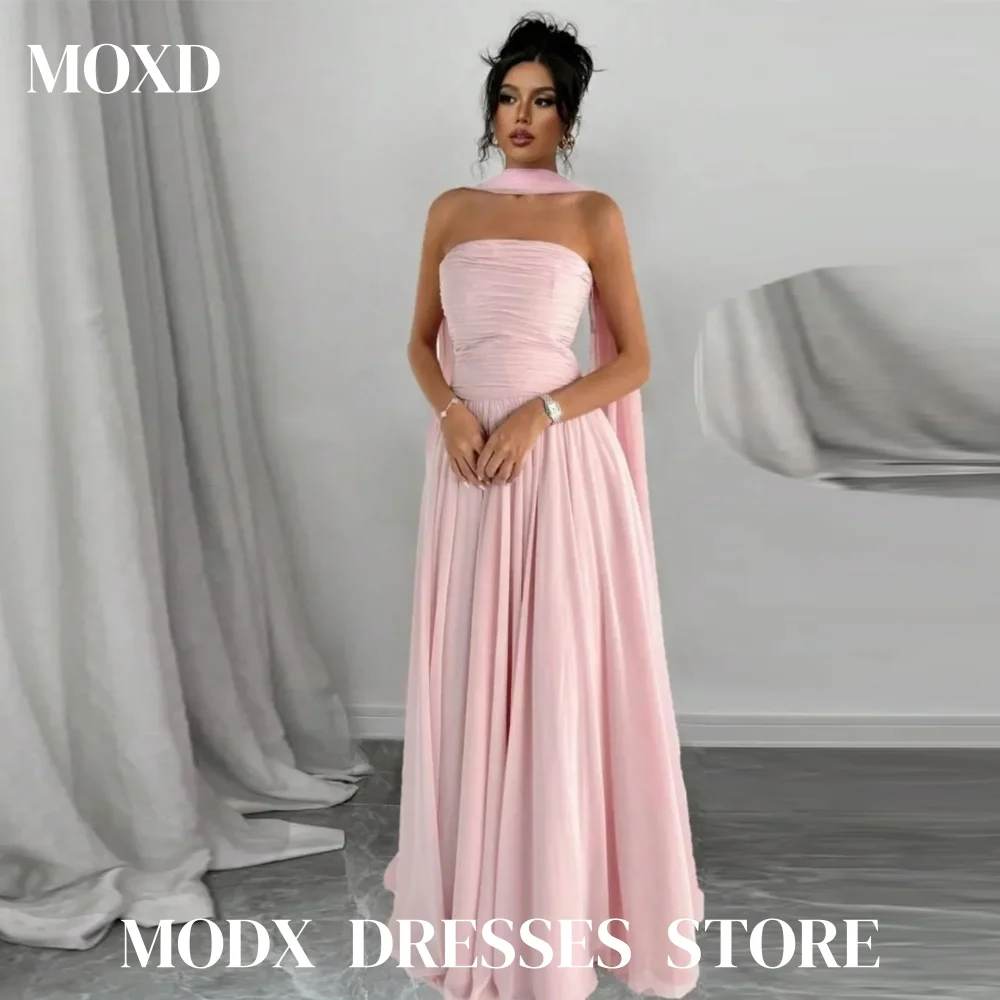 

MODX Baby Pink A-line Evening Dresses Women With Scalf Sleeveless Pleat Floor Length Prom Gowns Formal Occasion Party Dress 2025