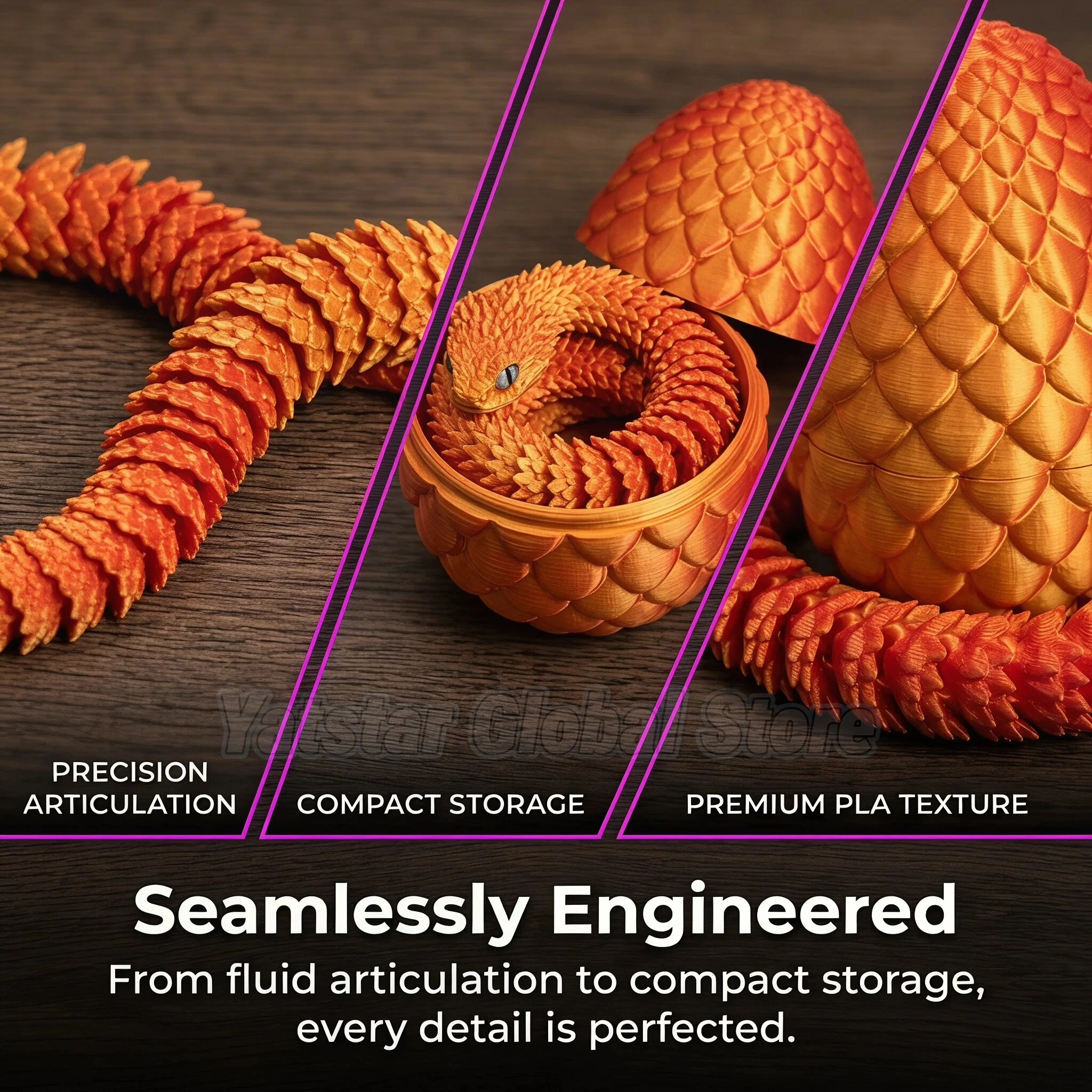 3D Printed Snake Egg Toy Creative Decompression Articulated Movable Rotatable Joints Realistic Snake Model Desktop Ornament Kids view 4