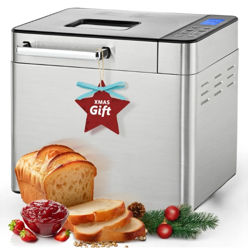 13 Program 2LB Bread Maker, Bread Machine with 3 Loaf Sizes and 3 Crust Colors, Bread Maker Machine with Fruit & Nut Dispenser