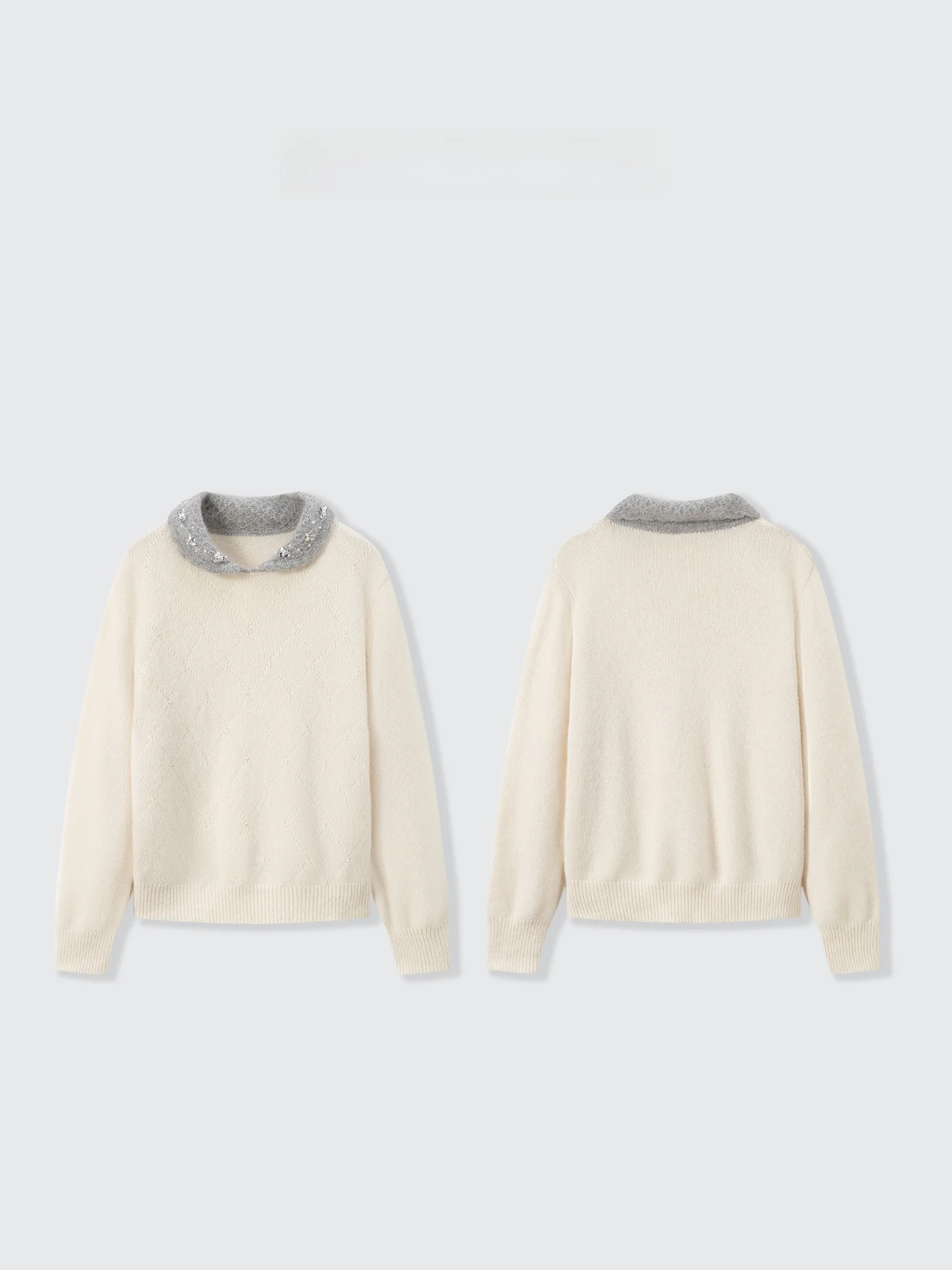 Design Sensation Color Blo Collar Knitted Sweater Top with Sequins Casual Sle Women's Online Exclusive Regular Fit Long S...