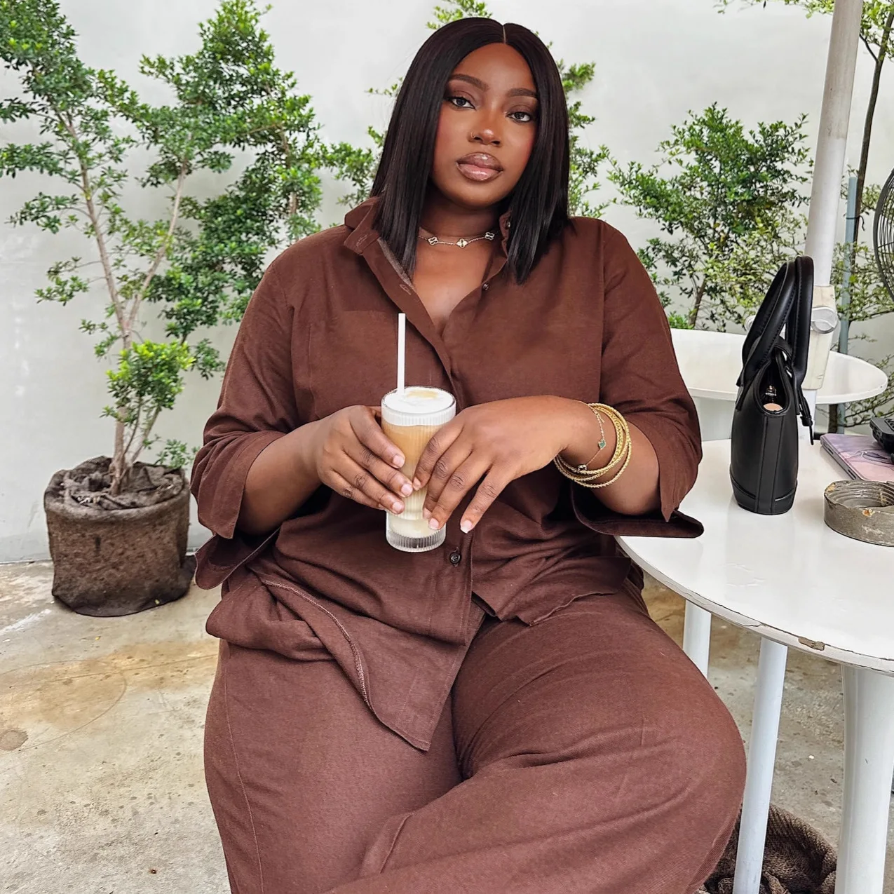 

Two Piece SetsWomen Pant Set Turn Down Collar Full Sleeve Shirts Casual Loose Wide Leg Long Pants High Waist Y2k Streetwear 2026