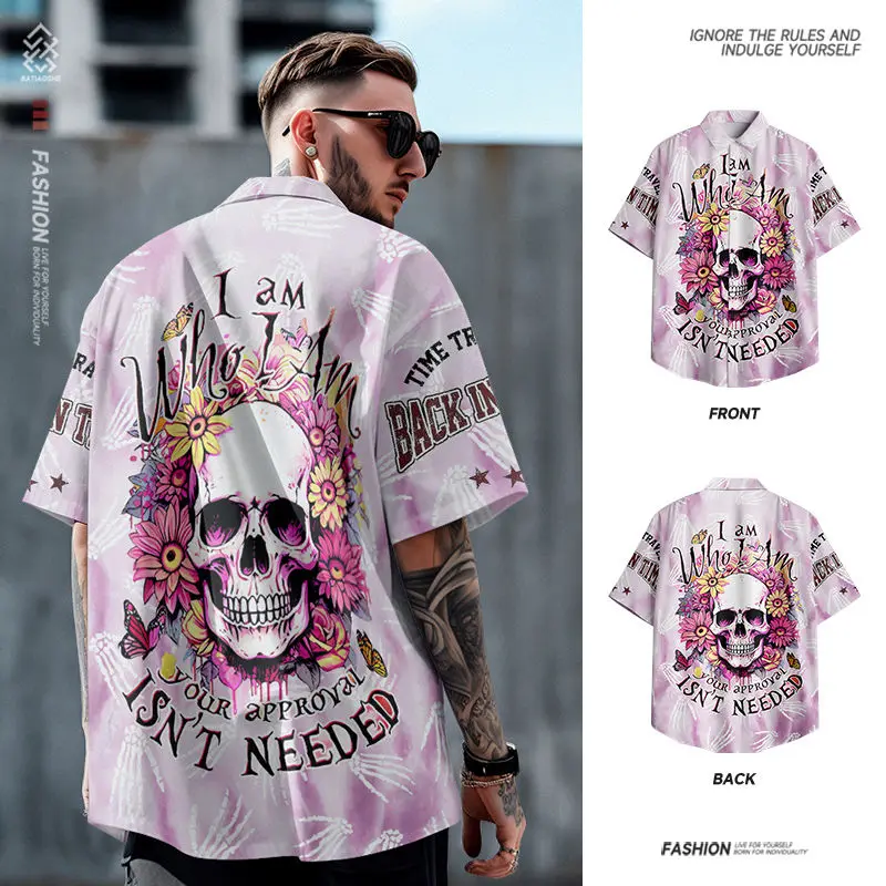 Camisa de manga corta con solapa y botones para hombre y mujer, camisa con estampado creativo, estilo urbano, vacaciones, Verano