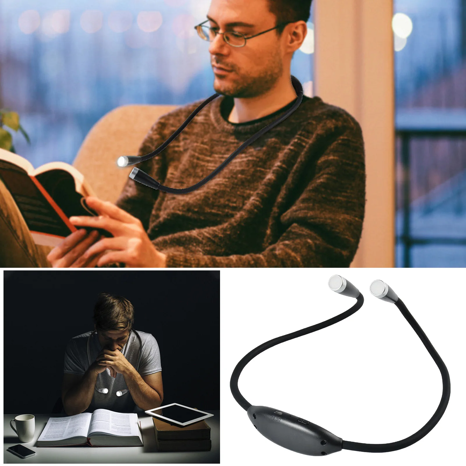 ZK20 Led Neck Reading Lamp USB Rechargeable Long-Lasting 360° Flexible Mini Light for Knitting/Camping/Repairing/Running