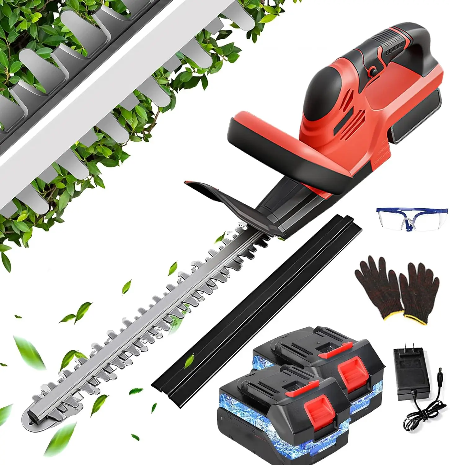 

22" Cordless Hedge Trimmer with Double-Action Blade, 24V Electric Shrub Trimmer, 2-Pack 3.0Ah Batteries & Fast Charger