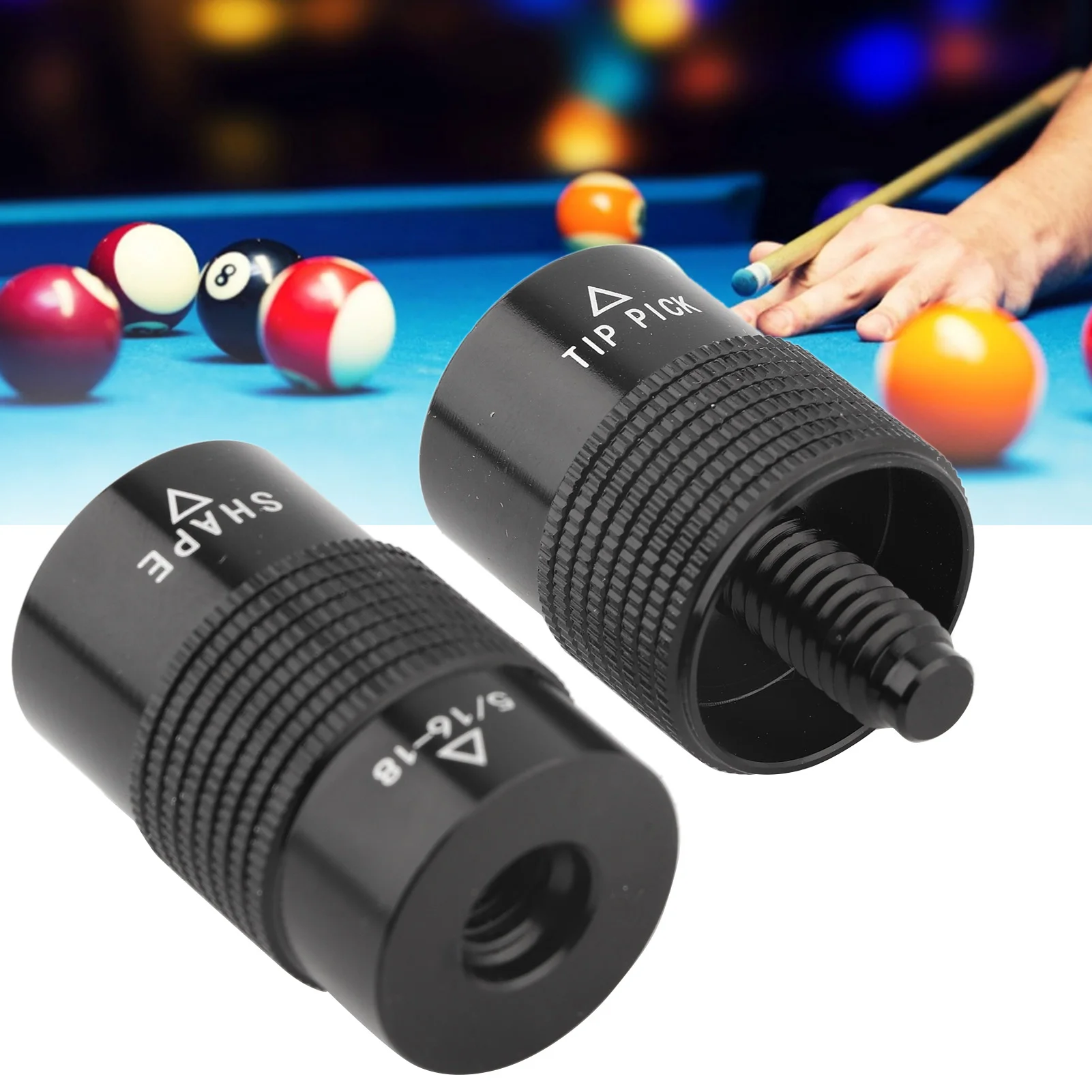 

Billiards Pool Cue Tip Press Tool 5/16-18 Aluminum 4-in-1 Pool Cue Tip Tool Repair Kit Billiards Accessory