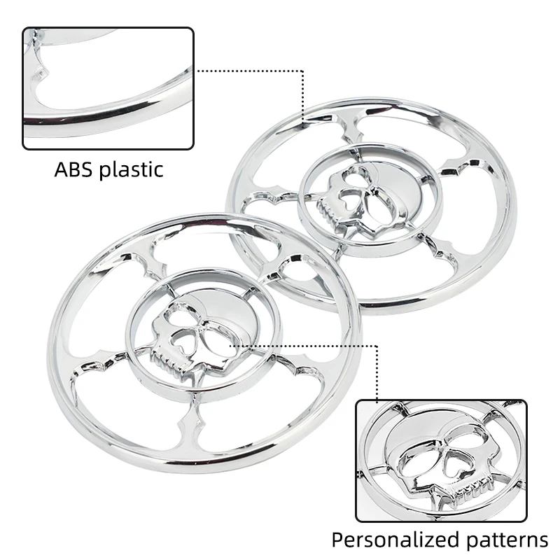 오토바이 프론트 크롬 스컬 스피커 그릴 트림 커버, 할리 투어링 일렉트라 스트리트 글라이드 트라이크 1996-2013 용, 2 개