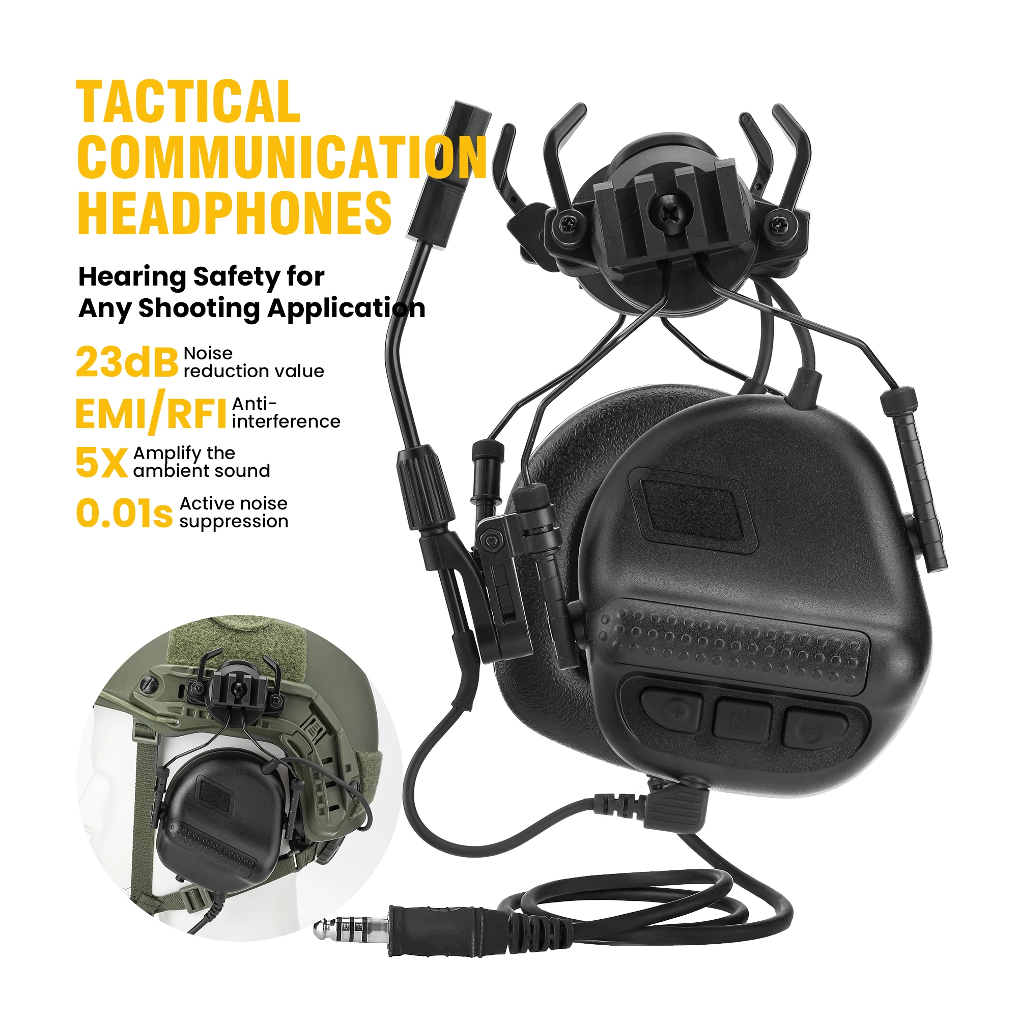 F20 Tactical Earmuffs Active Noise Cancelling & Sound Amplification for Shooting/Hunting, Helmet Ready