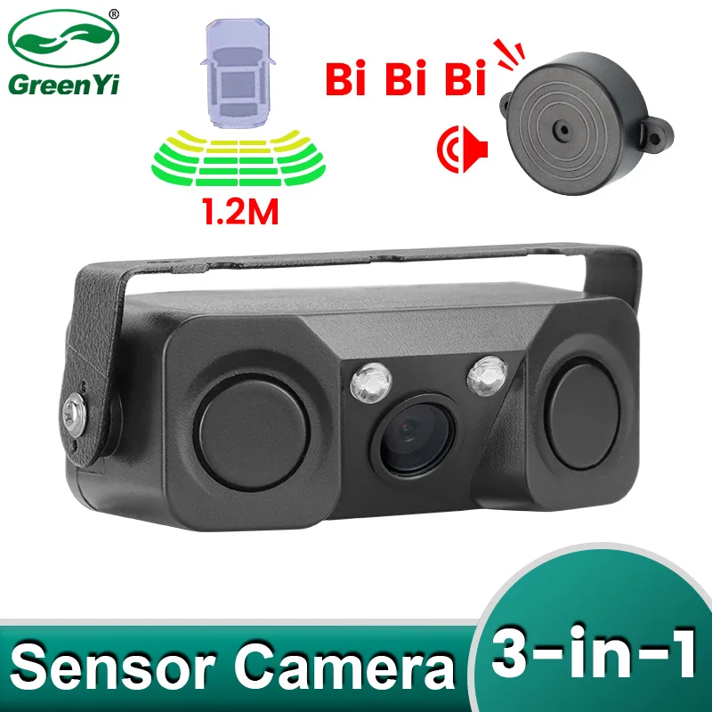 GreenYi 3 In 1 Radar Parking Sensor Kit Visible LED Parktronic Display System Backup Monitor Reversing Camera Alarm Reversing