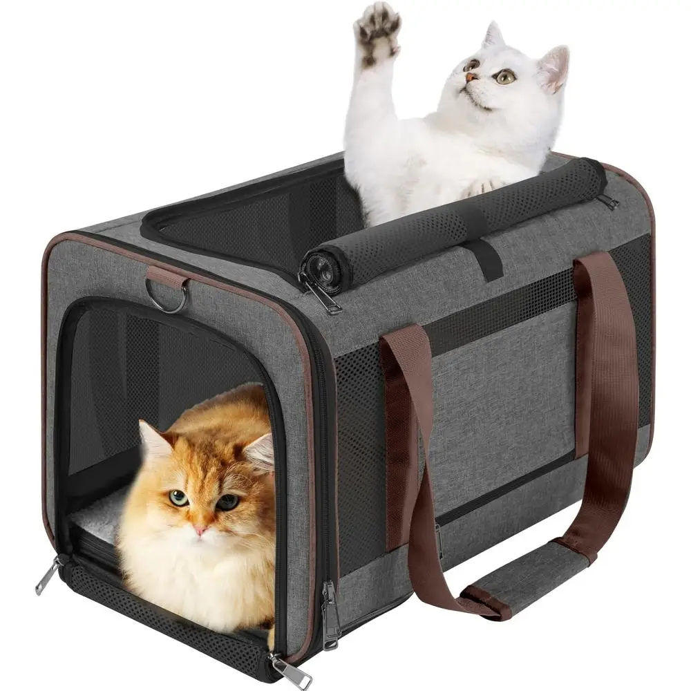 

Dog Carrier Cage for Chihuahuas and Maine Coon Cats, Pet Taxi Bag for Over 25lbs, Top Loader Travel Kennel, Brown