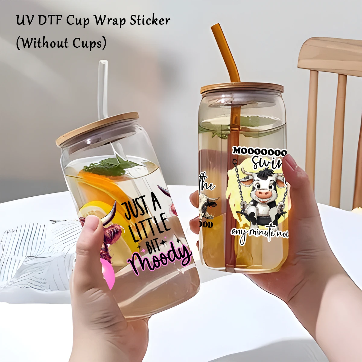 4pcs/Set Funny Cows UV DTF Cup Wraps Decals DIY Waterproof Self-Adhesive Stickers For Mug Water Bottle Cup DTF Transfer Stickers