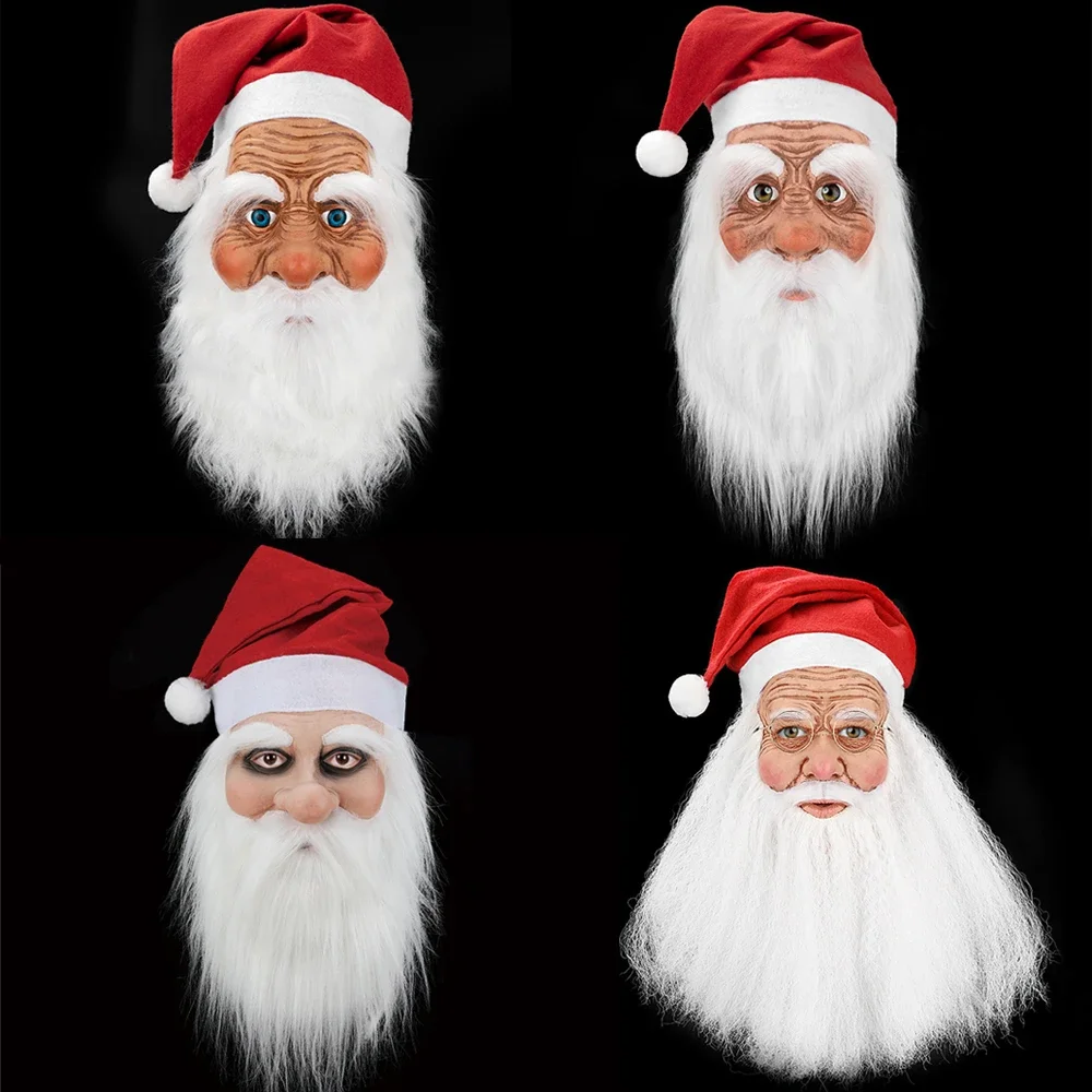 Máscara de Navidad para hombre mayor, máscara de látex de Papá Noel, peluca de mascarada, casco de vestir con barba blanca, accesorios para fiesta de Navidad