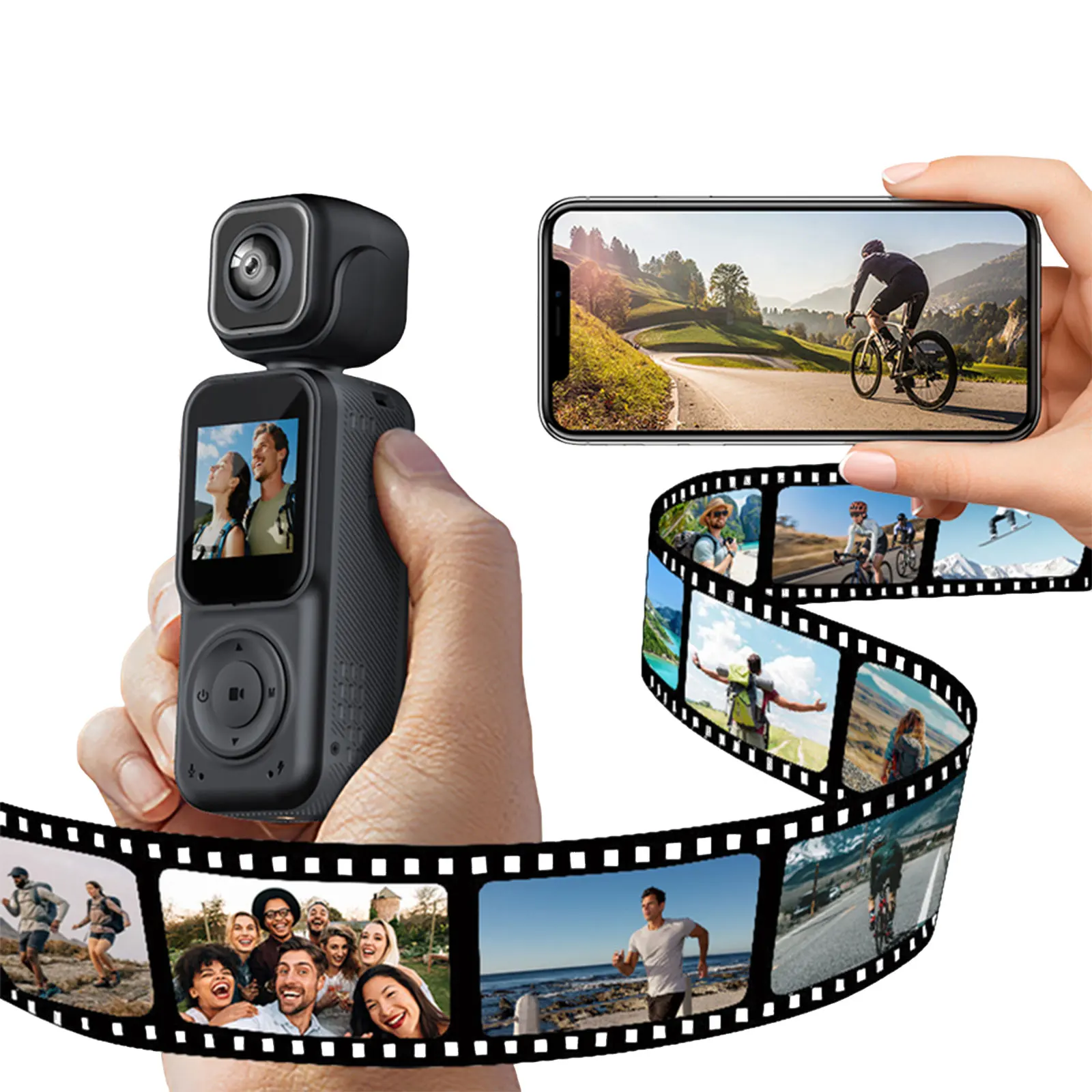 Handheld Portable Video Camera with Dual Front & Rear Cameras Anti-Shake Body Cam for Sport Bike Travel Polices Law Enforcement