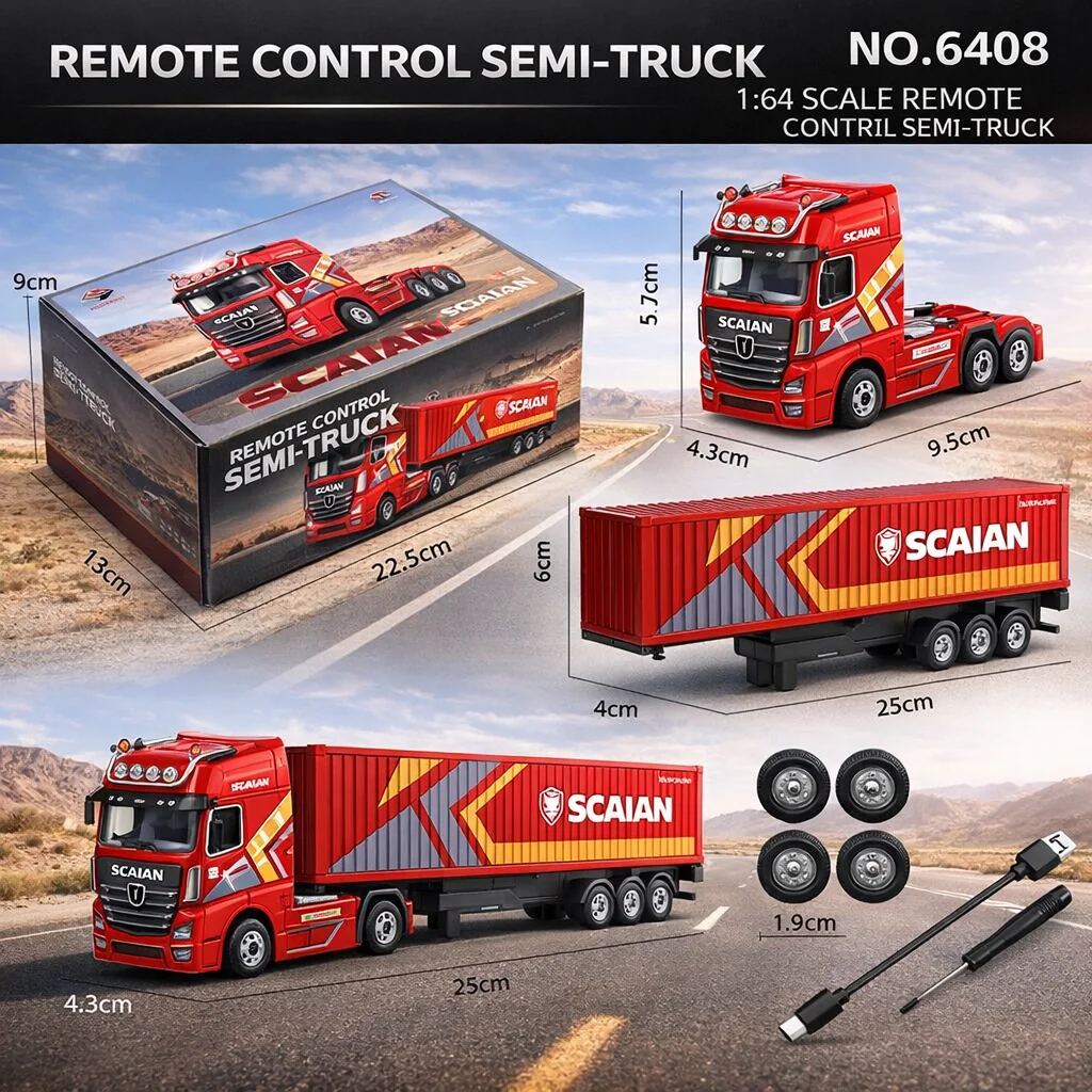 

WLtoys 6408 New 1:64 RC Simulation Tractor Truck Container Transport Vehicle Model Toy, Christmas Gift For Kids