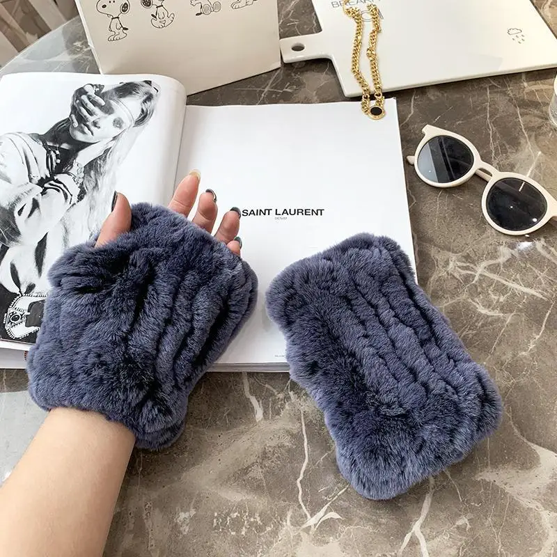 Lady Winter 100% Natural Real Rex Rabbit Fur Glove Women Soft Rex Rabbit Fur Glove Foashion Warm Knitted Genuine Fur Gloves