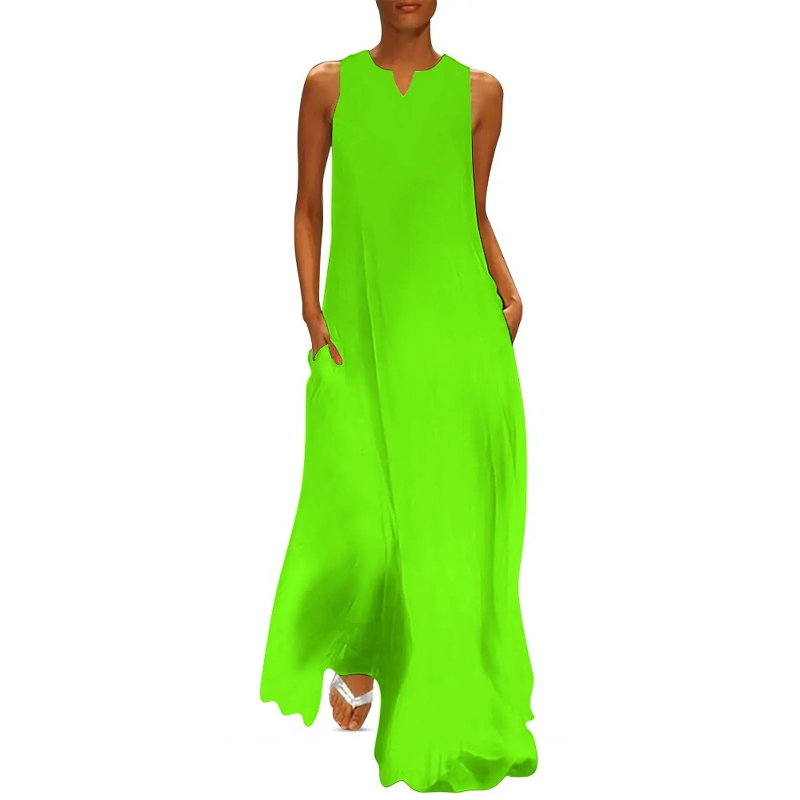 

Super Bright Fluorescent Green Neon Long Dress elegant chic women dresses promotion dresses for special events Dress